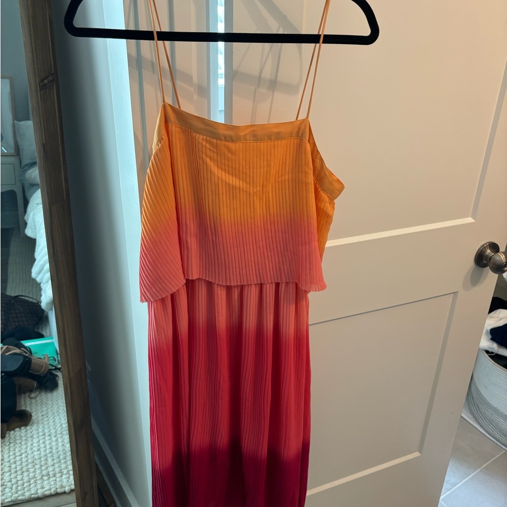 Leith Vibrant Orange Pleated Dress